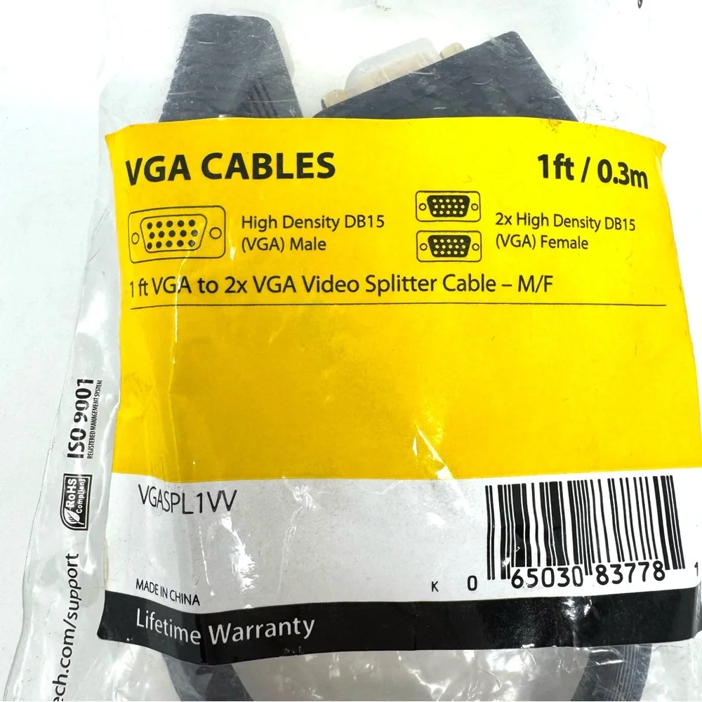 1 ft VGA to 2x VGA Video Splitter Cable (VGASPL1VV) NEW